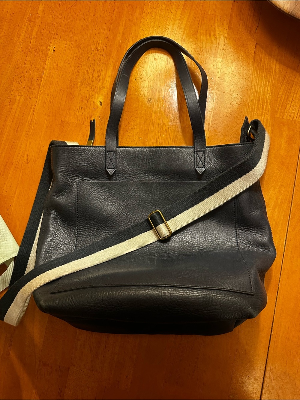 Madewell Navy Leather Tote with Navy-and-Cream Strap